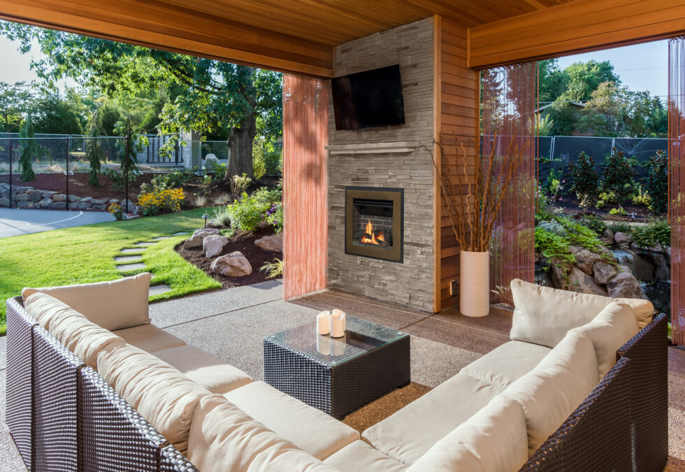 Portrait Outdoor Gas Fireplace by Valor Fireplace and Patio